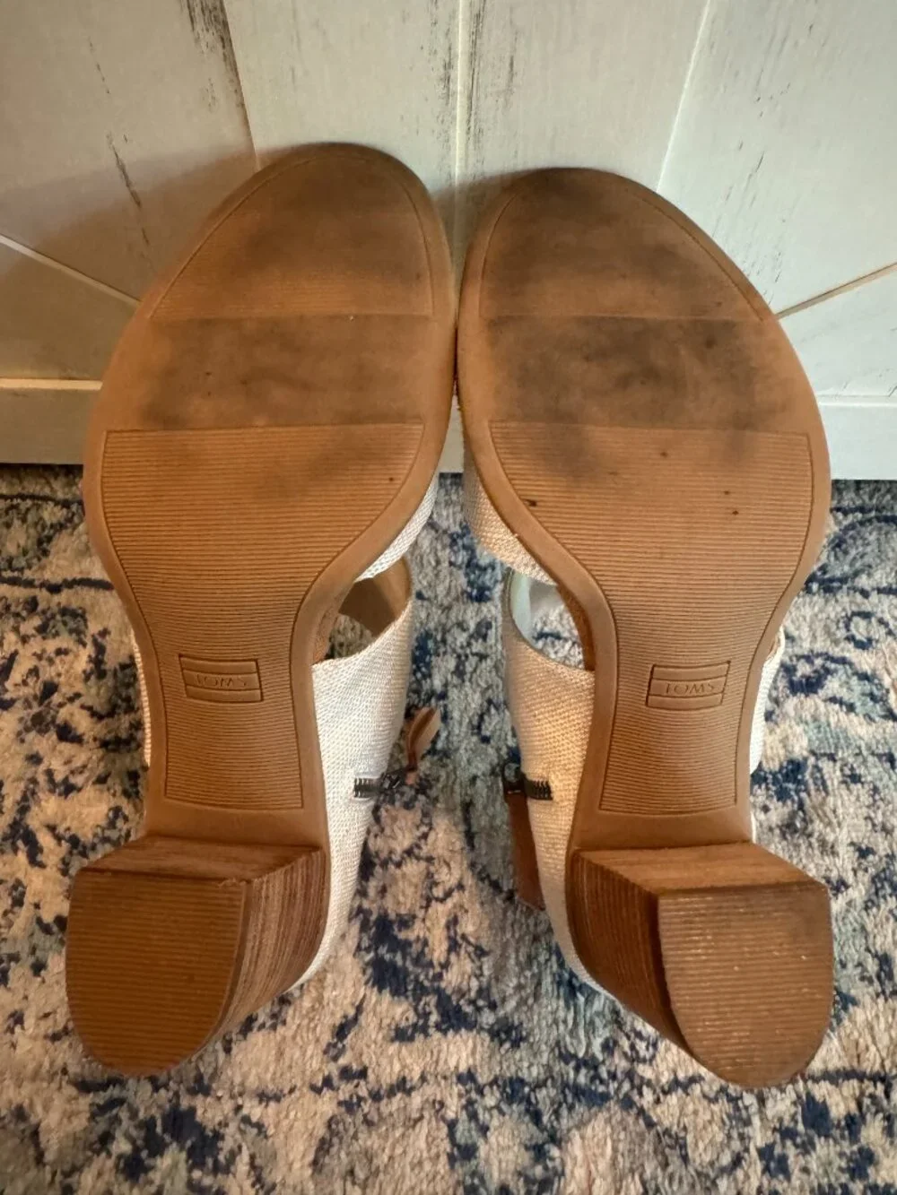 TOMS Milan Nova Block Heel Natural Canvas Shoes Size 9 Comfort Heel